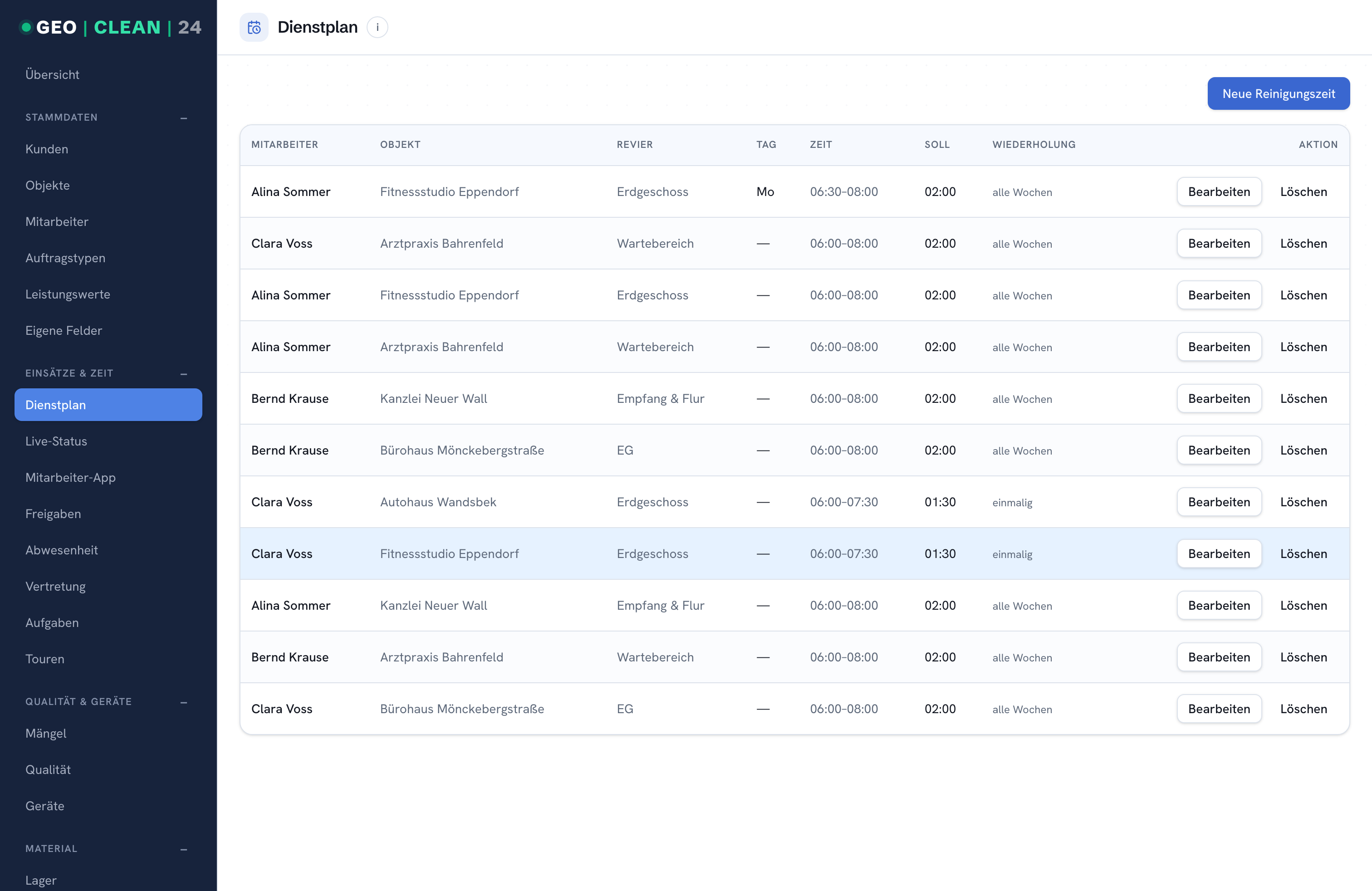 geoclean Web-Verwaltung – Dienstplan & Dispo
