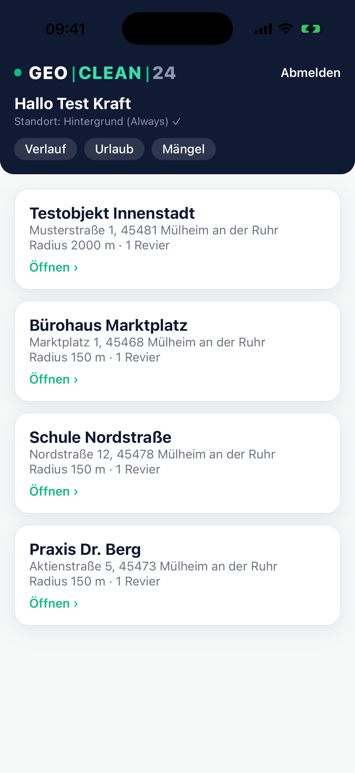 geoclean App – Einsätze des Tages